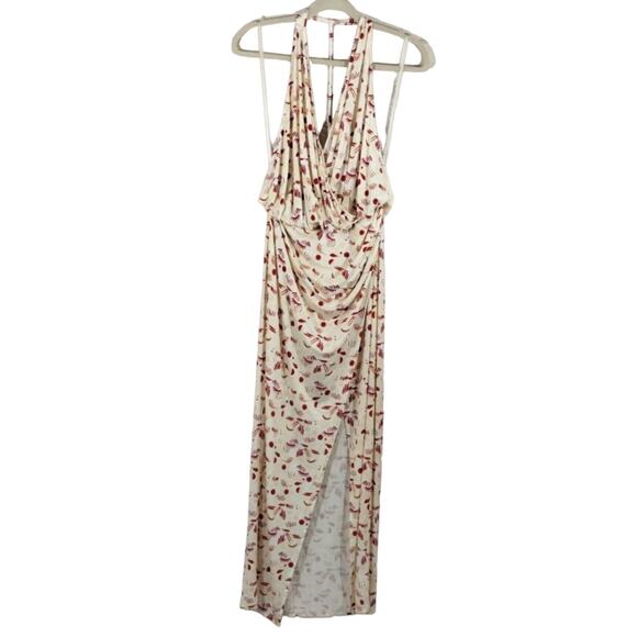 MM Free People Daria Ivory Abstract Halter Neck Open Back Slit Maxi Dress NWT S - Picture 5 of 13